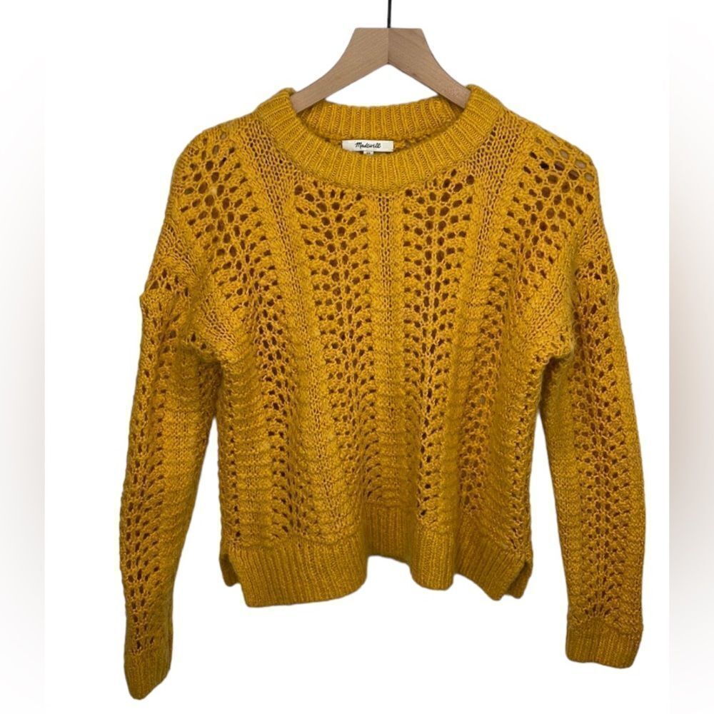Madewell Windemere Pointelle Pullover Sweater Gold size XS